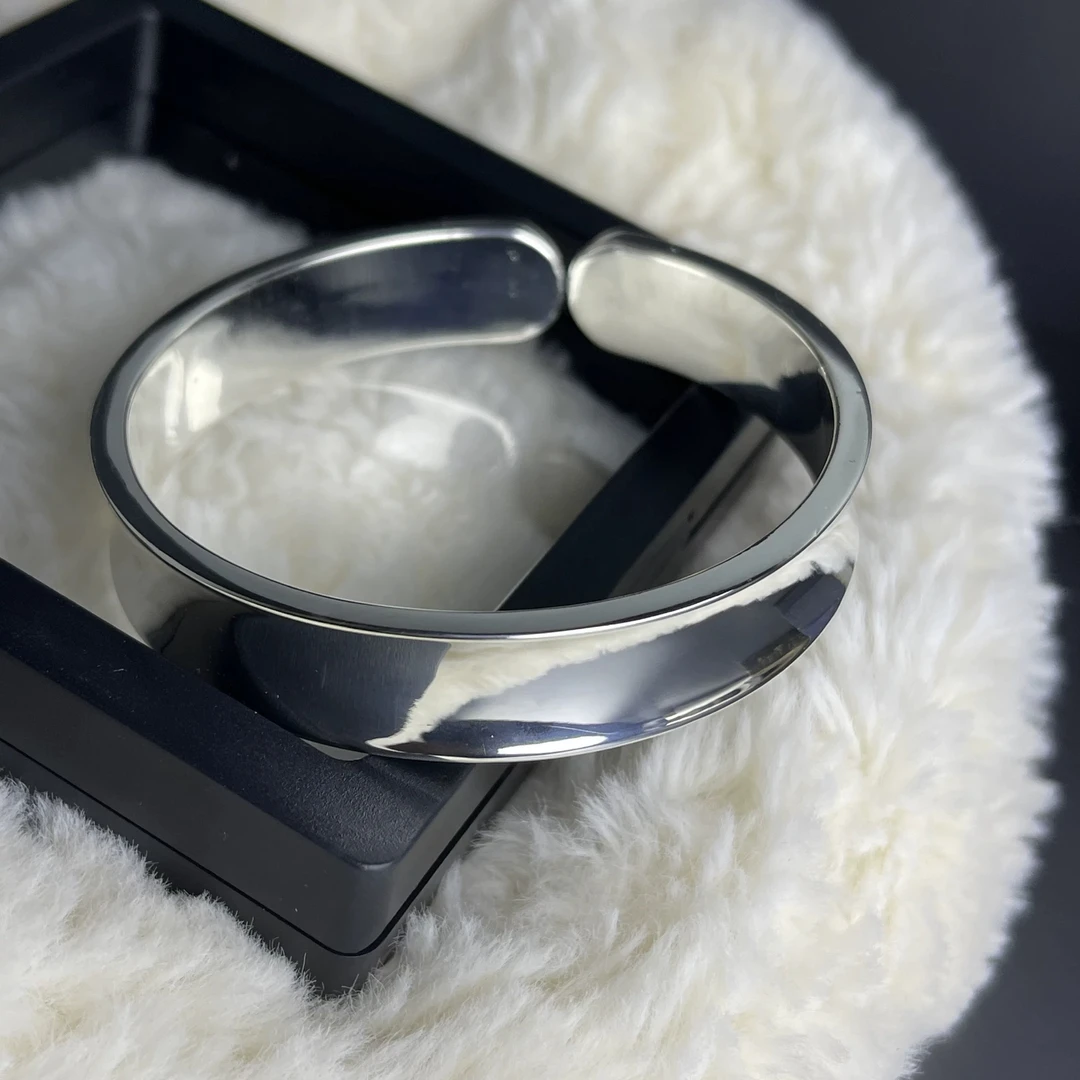 足银手镯 凹面素圈纯手工时尚百搭实心有手镯