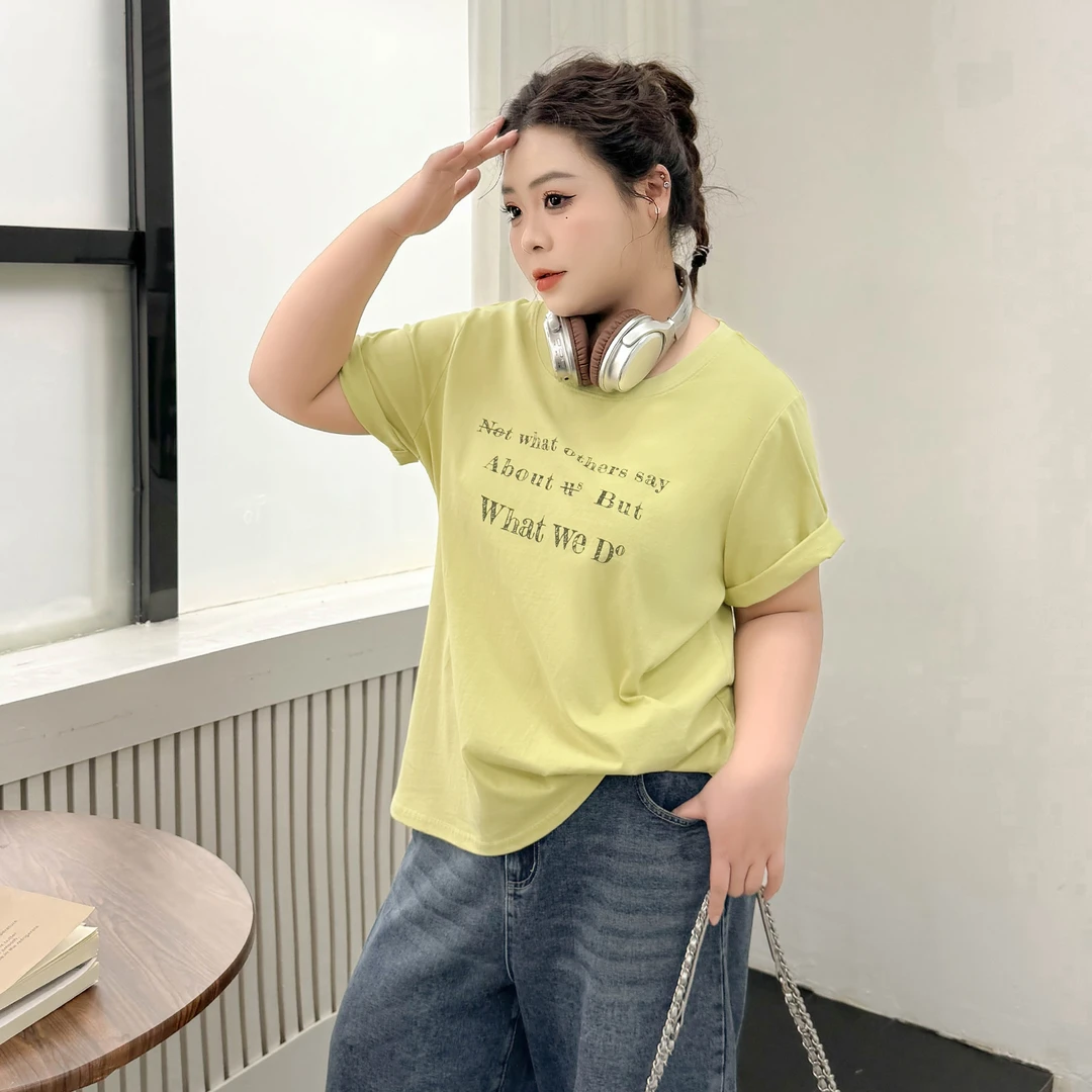 DX7785大码女装【韩系街头T】做旧字母印花T恤200斤短袖夏季上衣