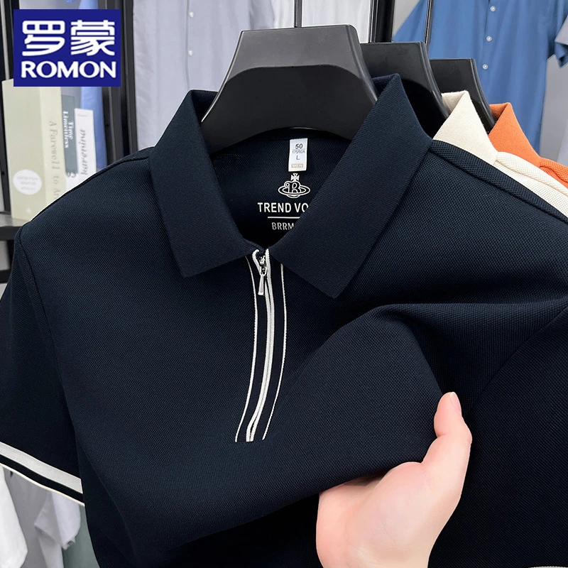 罗蒙夏季半拉链短袖T恤商务休闲男士翻领POLO衫时尚潮流上衣半袖t