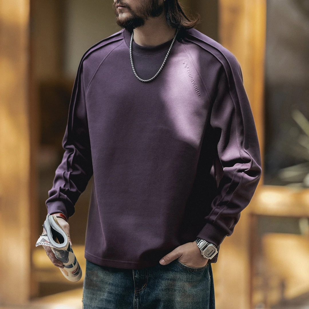 格蓝鹿高端复古美式拼接钢印重磅卫衣男2025秋冬加绒褶皱宽松上衣