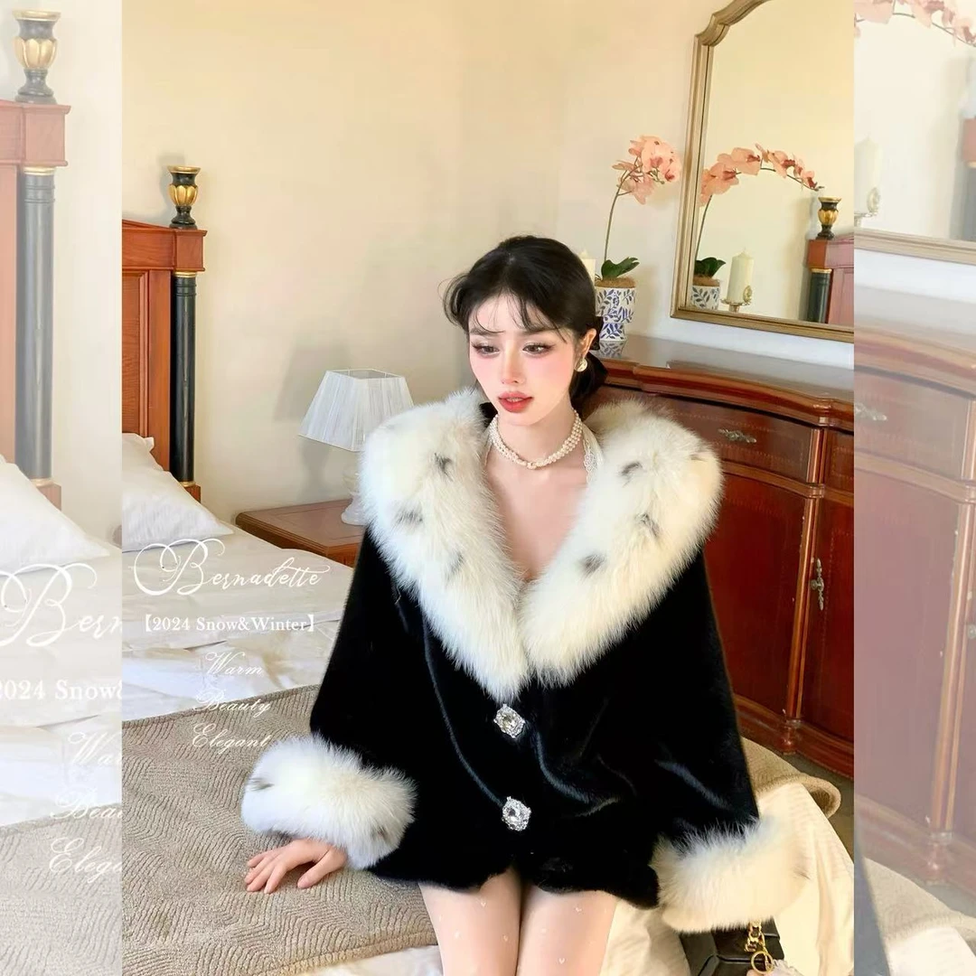 千子小姐  【Miss Coco】斑点狐*超大毛领贵气千金仿水貂皮草外套