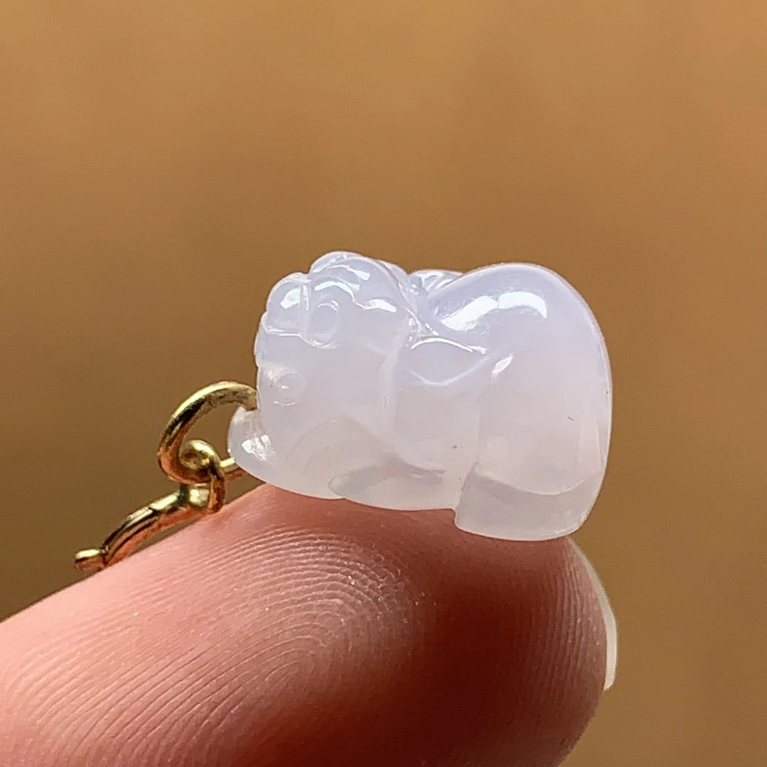 天然A货翡翠冰种白冰貔貅细腻迷你小吊坠挂件