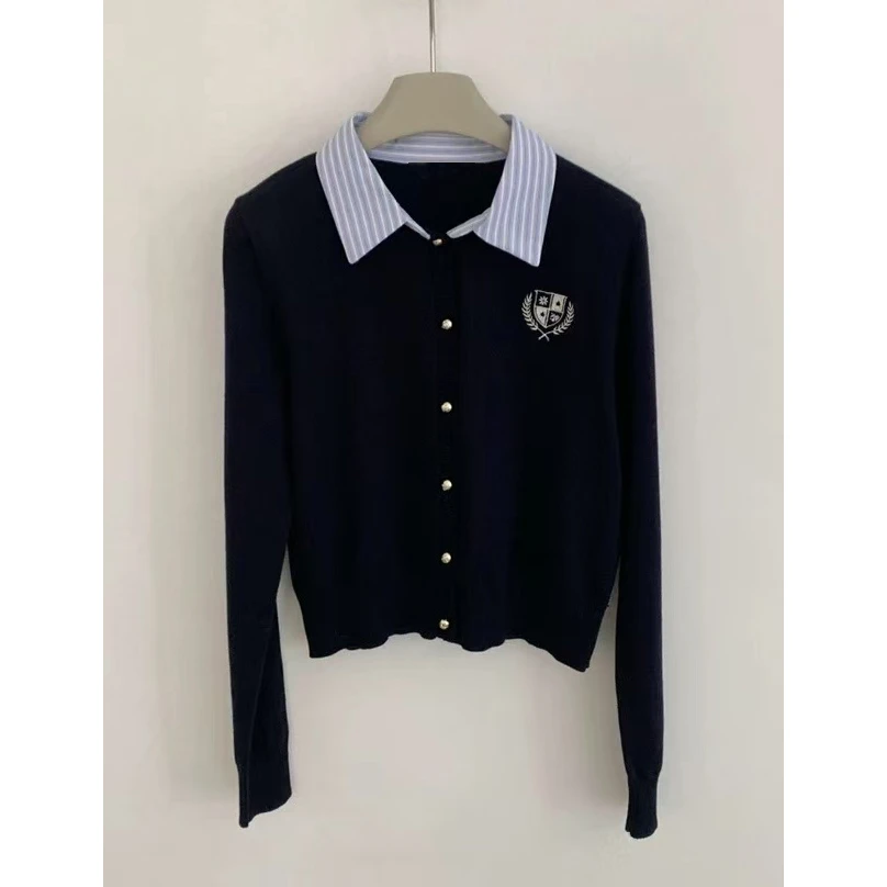 【mimius】P 学院风假两件撞色减龄长袖针织开衫 WG08069