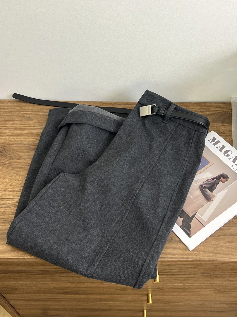 XIAOYINZI 烟管裤 显瘦直筒高腰小个子加厚毛呢面料烟管法棍裤