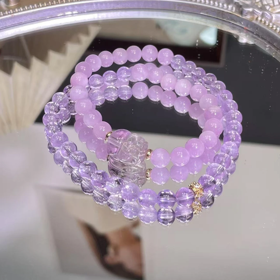 6mm+紫水晶搭配紫锂辉双圈手串3022 颜色微差 多样性发