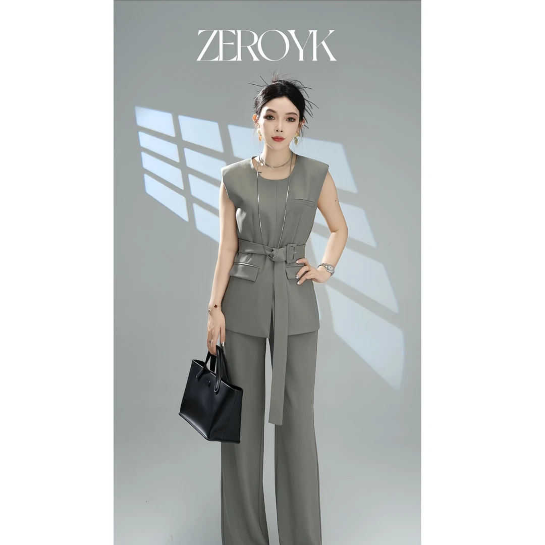 ZEROYK深圳南油显瘦气质高腰休闲小众收腰设计师无袖套装