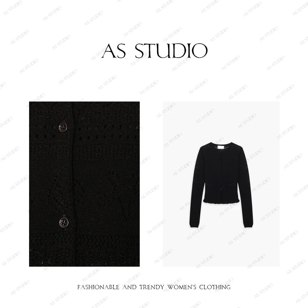 【AS贝壳纹】25新纯欲风圆领单排扣镂空修身百搭羊毛衫AS25CSY4247