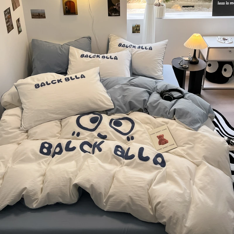 A类母婴100%纯棉儿童毛巾绣四件套全棉被套床单床笠宿舍床上用品