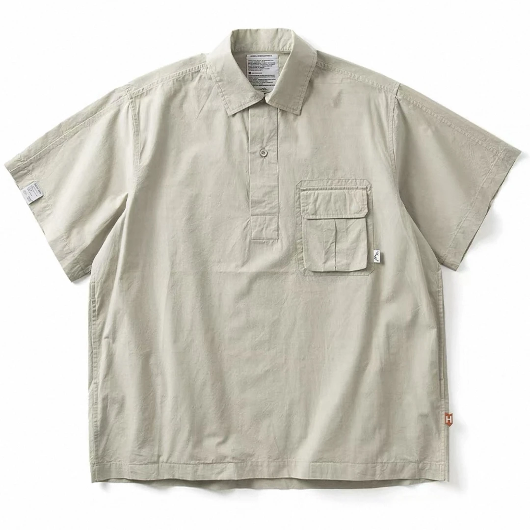 夏季日系重磅工装短袖衬衫男女户外潮流宽松休闲衬衣-861