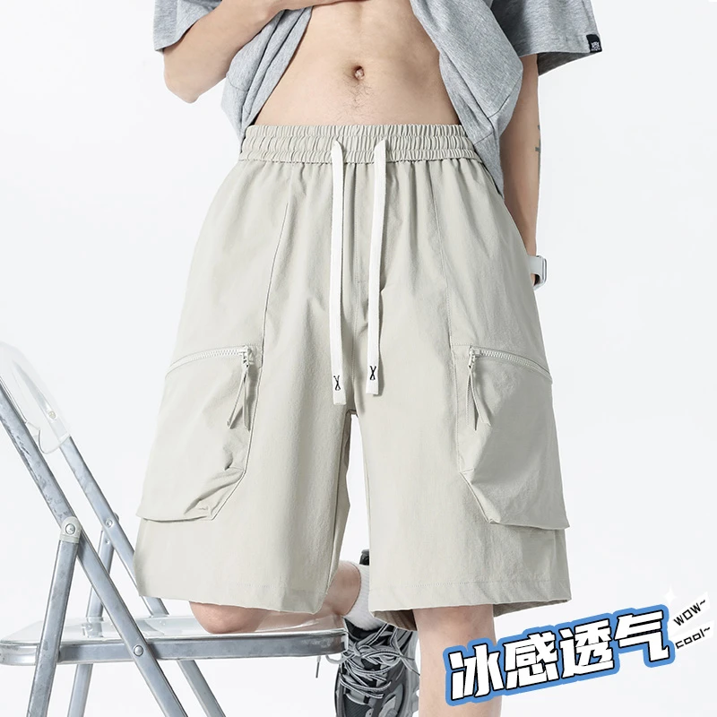 玛斯柏机能风潮流工装短裤男士夏季冰丝薄款透气百搭五分休闲裤子