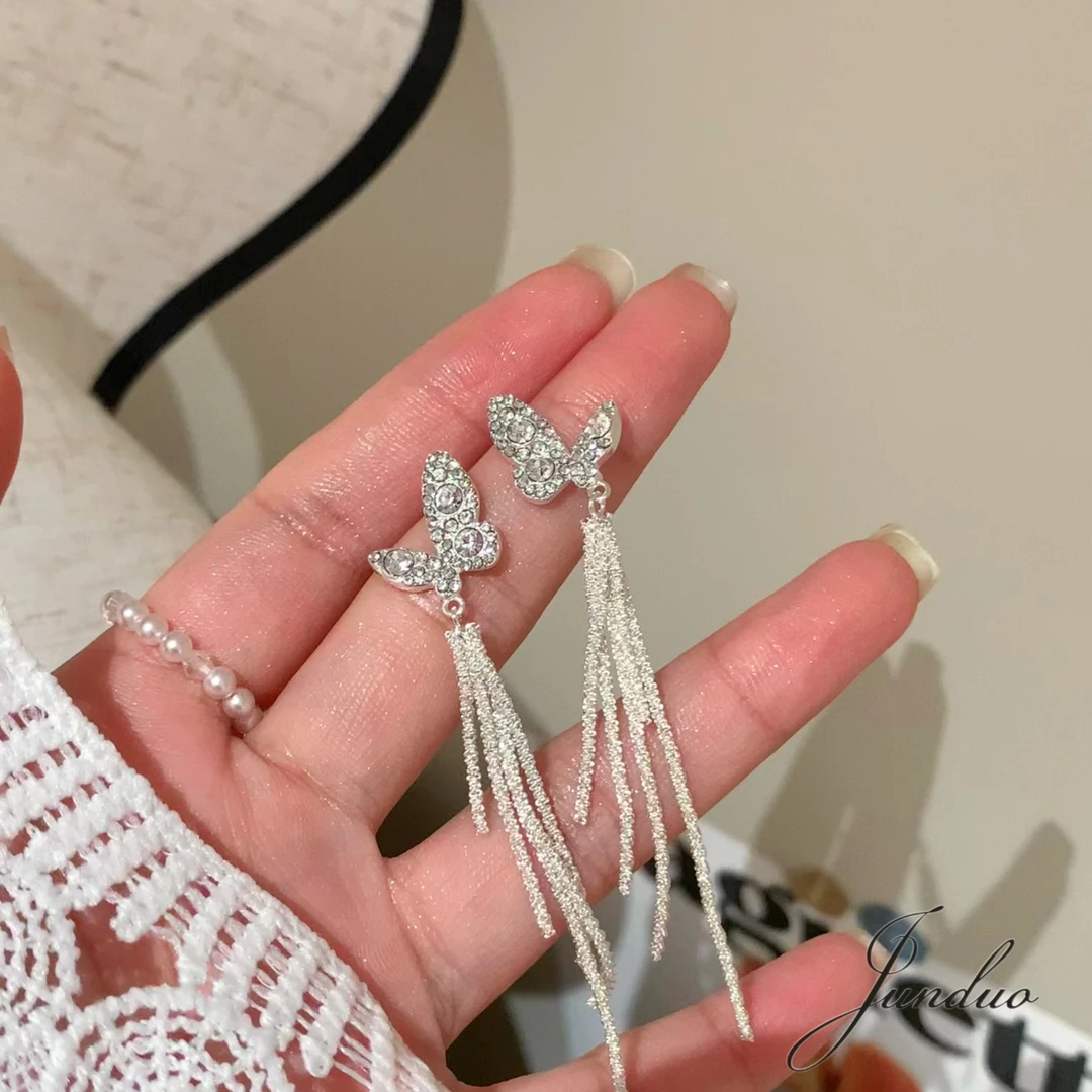 君朵饰品00511超仙蝴蝶结流苏耳饰耳钉