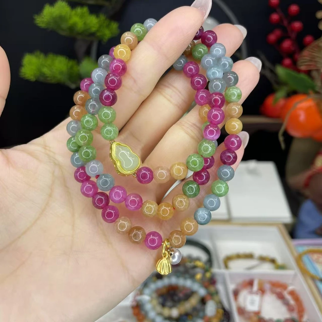 （新年好礼）人间彩虹三圈碧玺葫芦手链7523