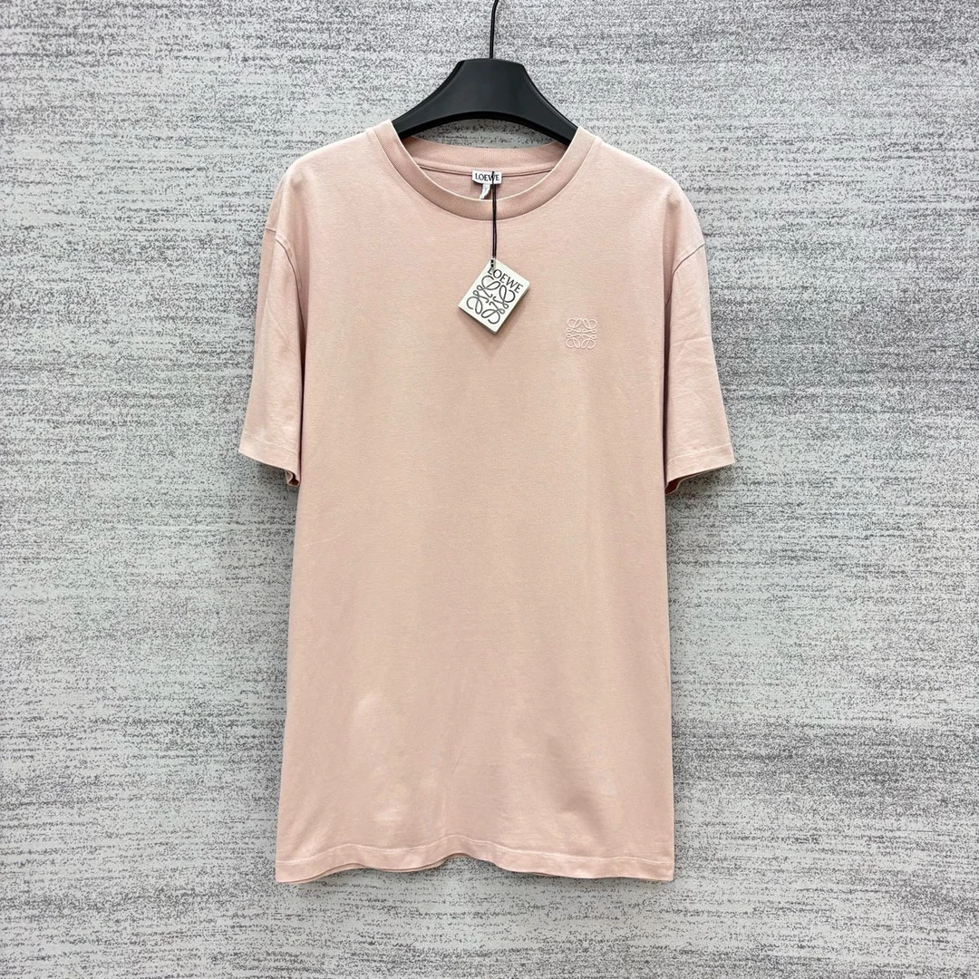 未使用 LOEWE/罗意威 /WX109602/藕粉色logo基础款短袖/尺码L