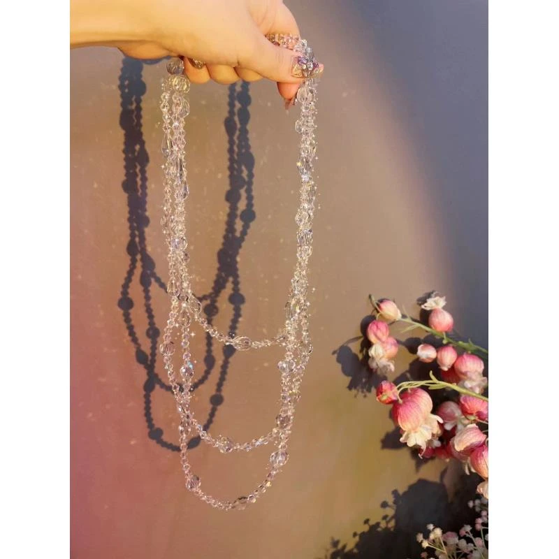 【崔】玻璃牵引 亮闪闪大小晶晶腰链00351气质网红山茶花腰链蓝色