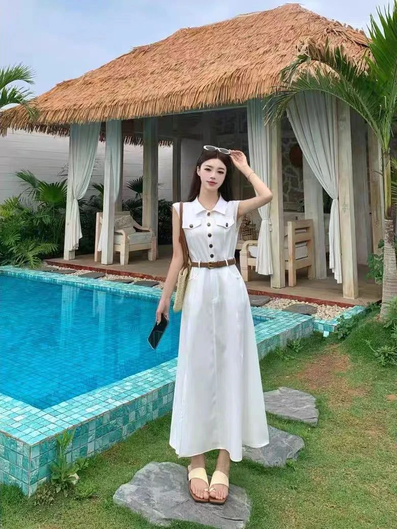 大码女装法式翻领有袖衬衫连衣裙2025气质高级感开叉裙子6530