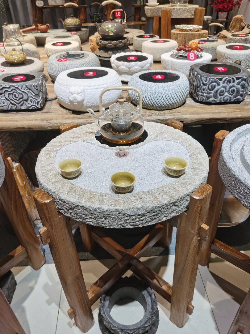 老石磨盘石炉煮茶炉复古创意圆形摆件