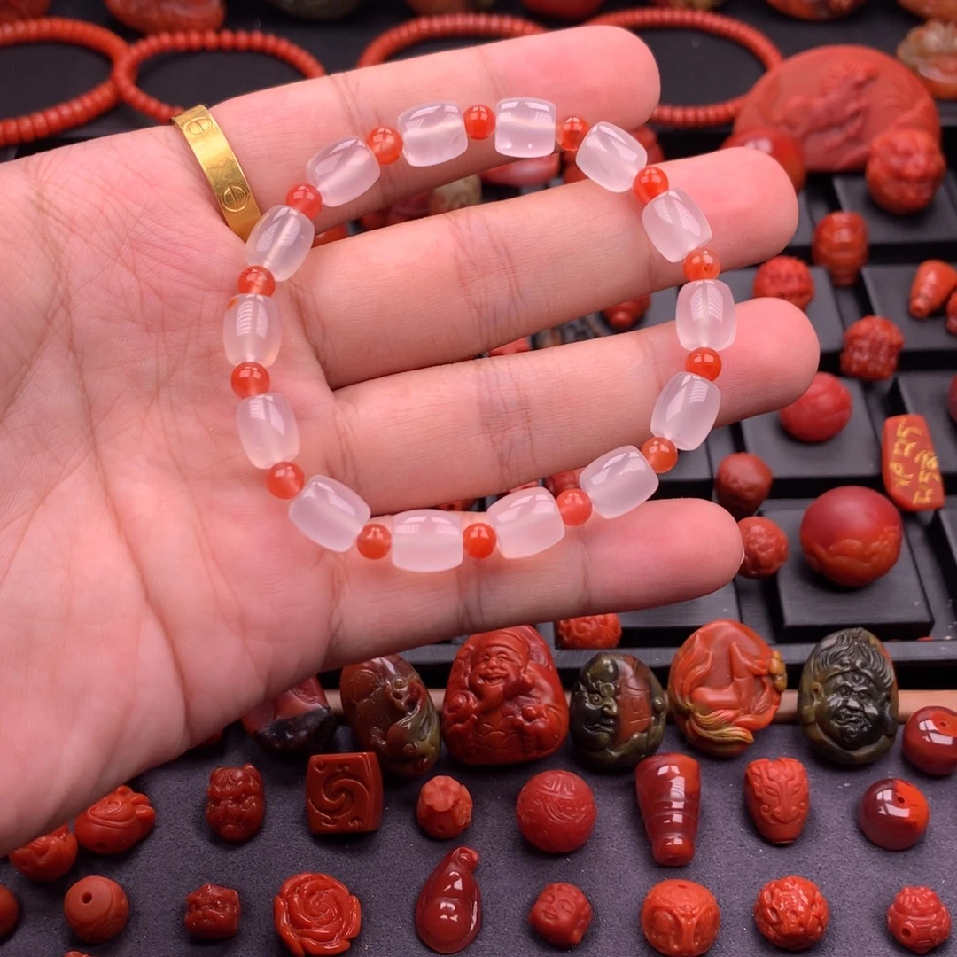南红玛瑙未镶嵌南红保山荔枝冻桶珠手串8mm+