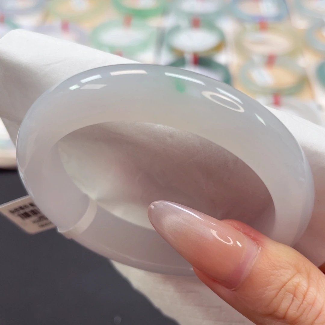 未镶嵌手镯翡翠54.3种老肉细白月光飘翠绿48号