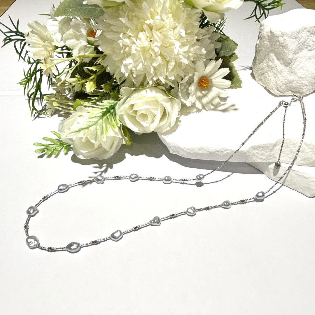 苏杭精选 澳白keshi设计款 18k4-5mm 银白色冷光 设计感 时尚百搭