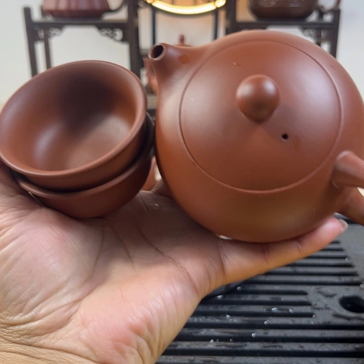 紫砂茶杯朱泥西施150毫升一壶两客杯