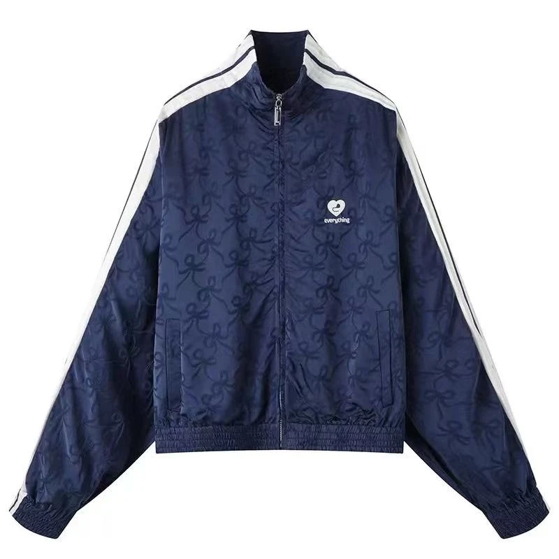 短外套蓝色套装夹克休闲蝴蝶结女秋季满印外套