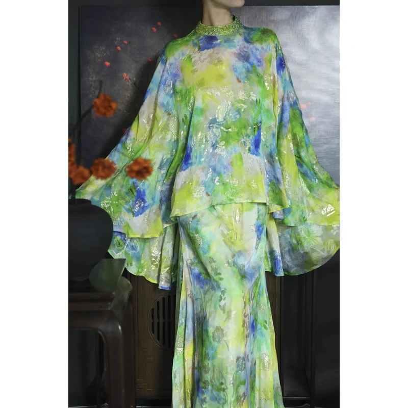 【李小姐】设计师高奢定制春夏款莫奈花园套装斗篷半裙国风气质上衣