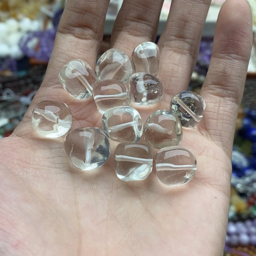 玛瑙/玉髓未镶嵌珠宝半成品两个天然透体白水晶冰糖13mm左右