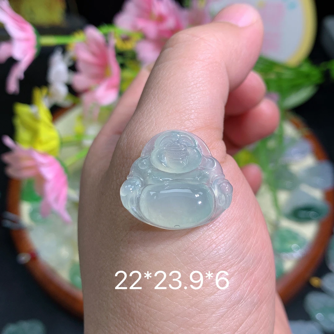 缅甸翡翠A货冰种晴水佛公阁吊坠挂件水润百搭绿色玉冰冰透雕刻精