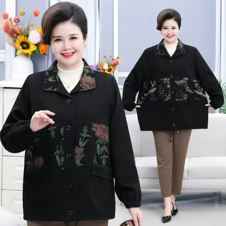 春秋肌理图案风衣妈妈装中老年女装中长款休闲风印花气质大码洋气