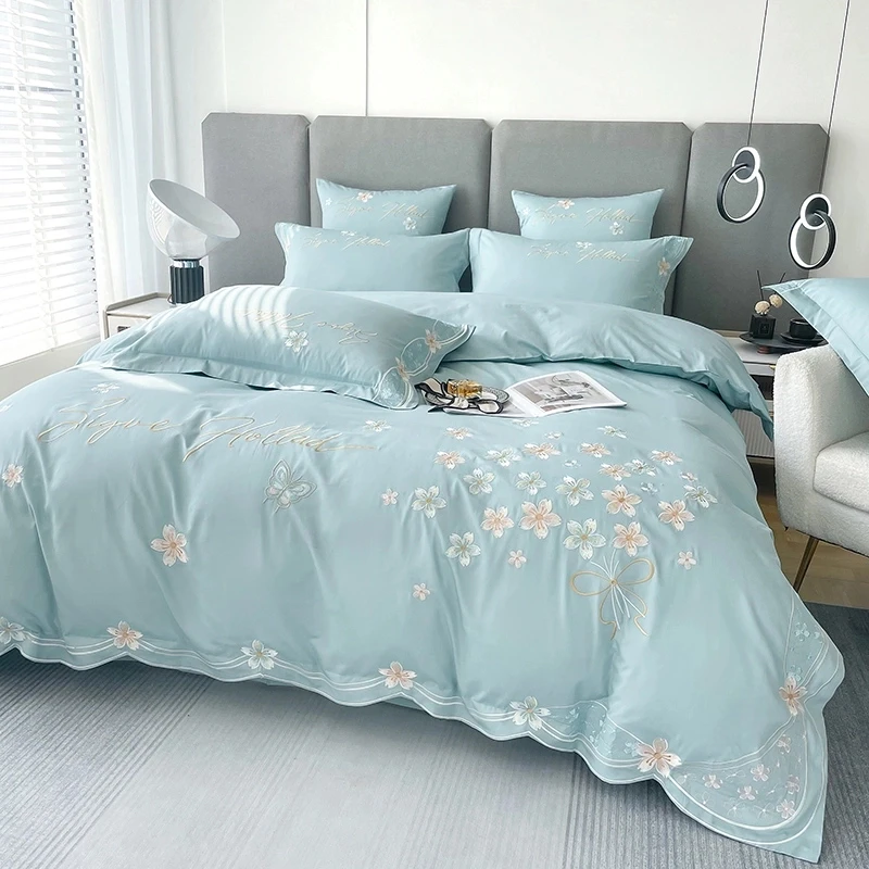 富安娜美拉德高端刺绣长绒棉四件套全棉纯棉被套床单床笠款床用品