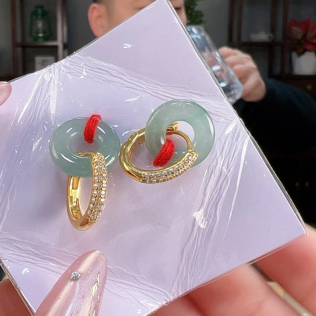 翡翠耳饰银S925镶嵌耳环48