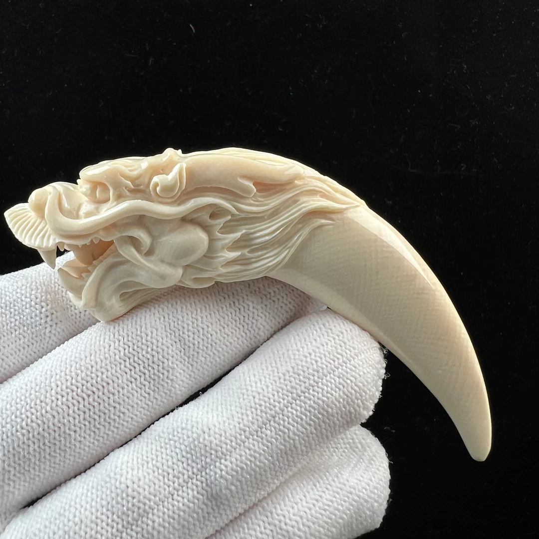 H1582天然猛犸牙雕刻龙牙尖19*90mm 支持鉴定 假一罚四