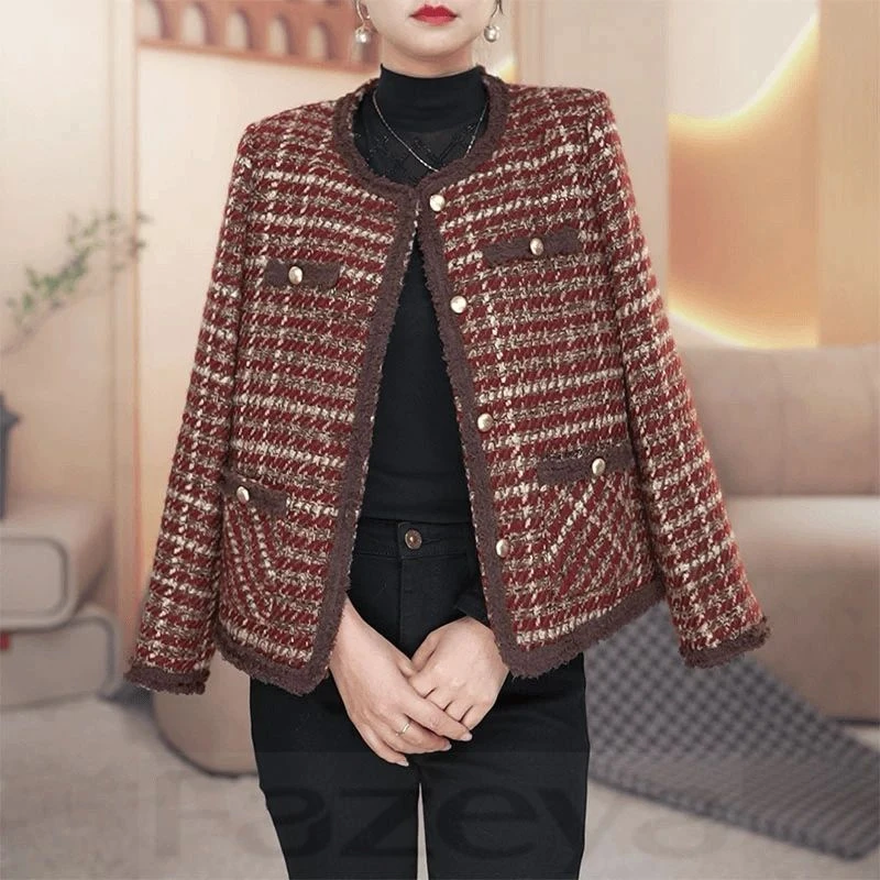 彩羊妈妈高级感格子小香风外套女秋季2025新款女士秋装短款粗花呢