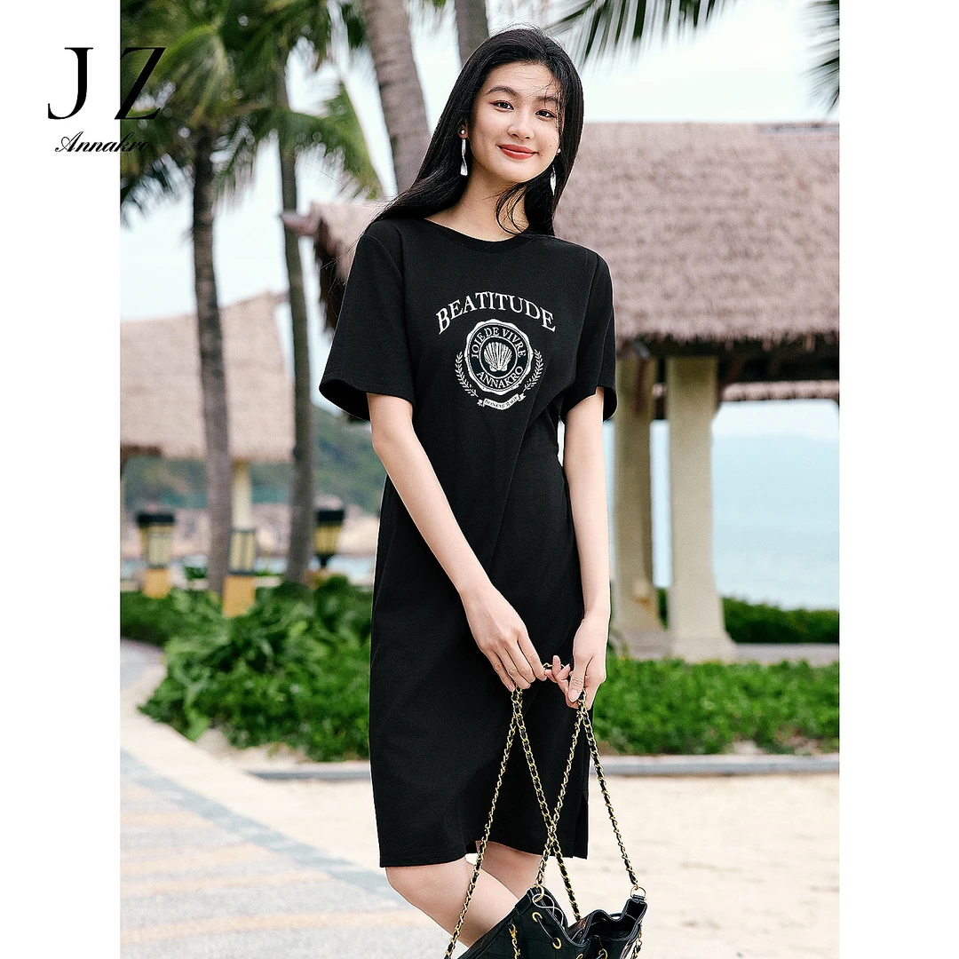 【婷婷专属】玖姿安娜蔻KWFX50133复古休闲学院风圆领棉收腰连衣裙