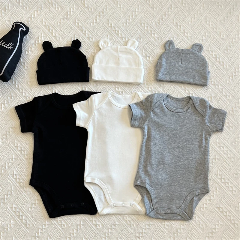 新生夏天婴儿短袖三角哈衣纯棉初生宝宝打底包屁衣连身衣夏季爬服