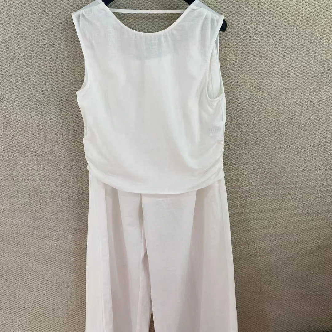 528/6326 微透圆领无袖上衣+阔腿裤两件套