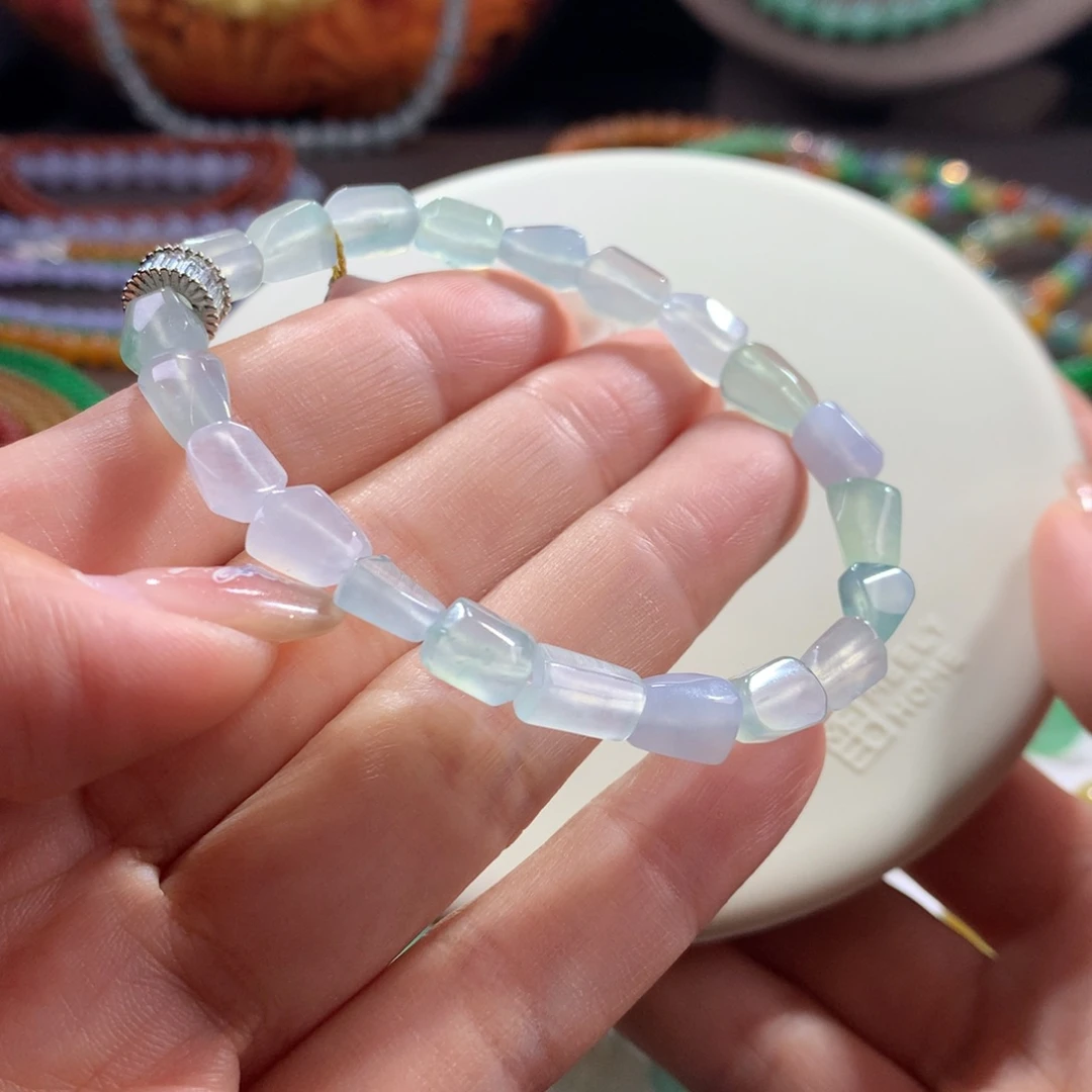 翡翠未镶嵌手链冰幻彩随形