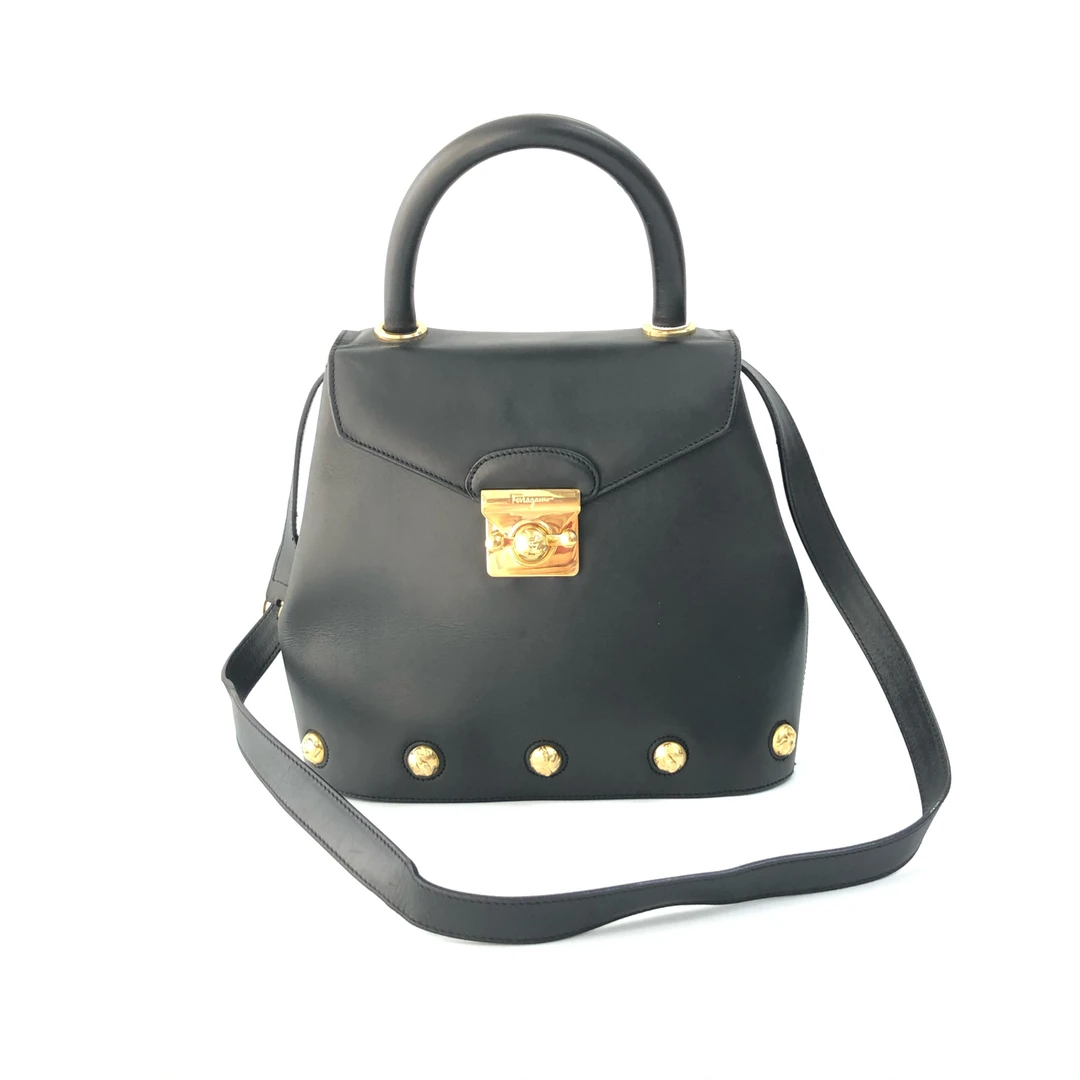 95新 FERRAGAMO/菲拉格慕 奢100严选 菲拉格慕黑金手提单肩包
