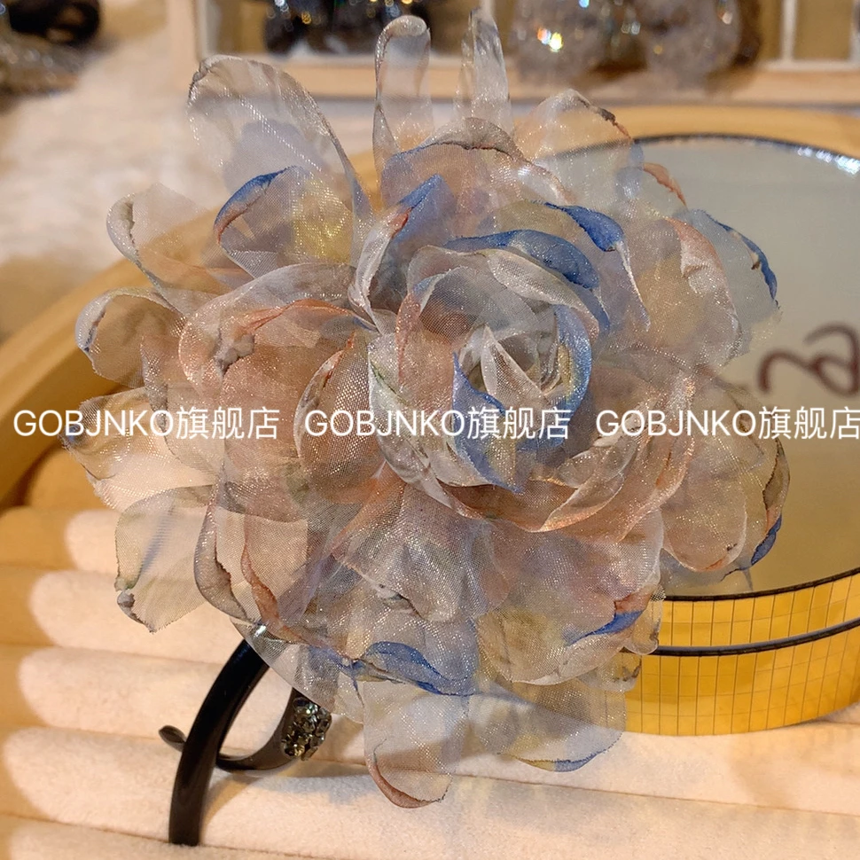 GOBJNKO韩版清新花朵扭扭夹气质蓝色轻奢发夹时尚百搭仙女超仙