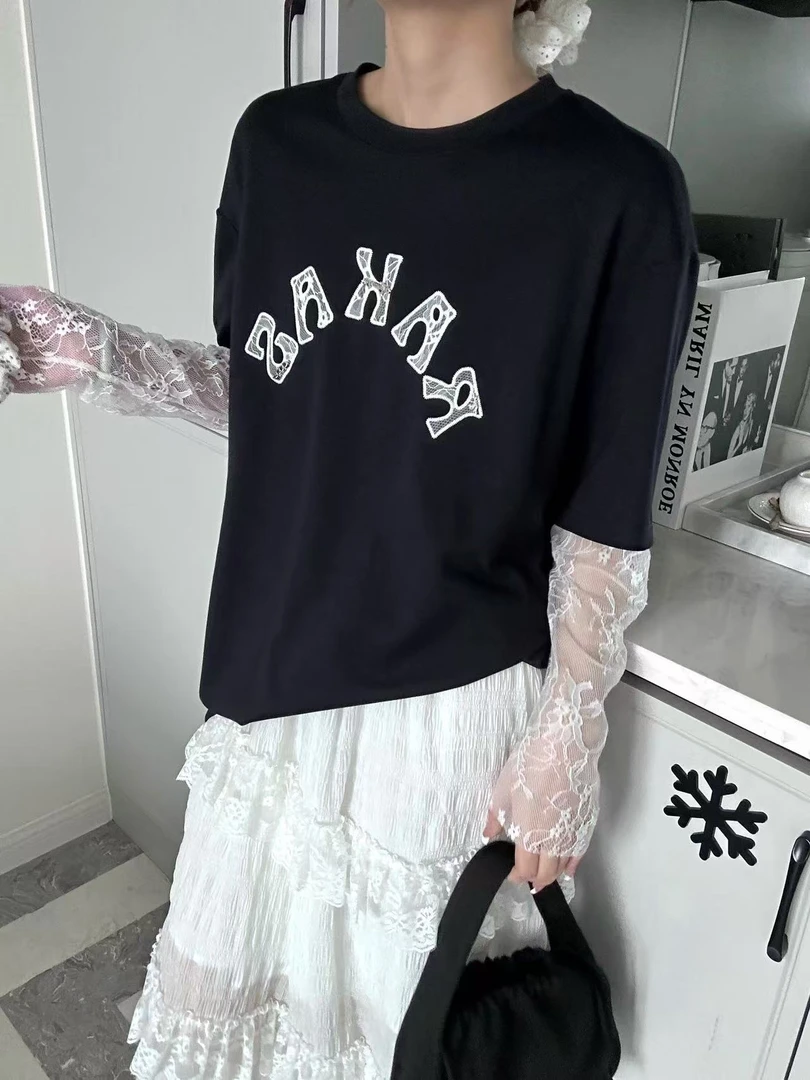 【张小张CC】休闲欧韩设计款蕾丝T恤3023