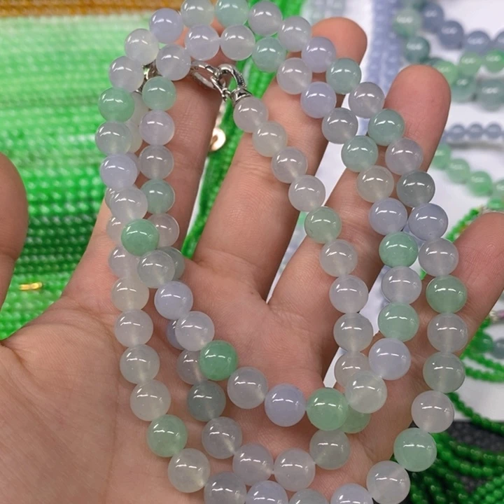 翡翠未镶嵌颈饰缅甸天然翡翠冰种多宝项链8