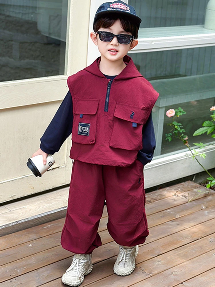 男童套装春秋款2025新款痞帅男宝宝马甲三件套秋装卫衣儿童衣服潮