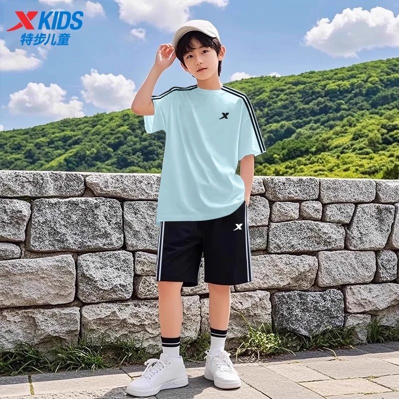 【暑期优惠】特步儿童新款透气夏季时尚百搭中大童速干科技套装男童