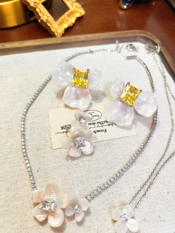 合金项链 2065白色锆石花花项链