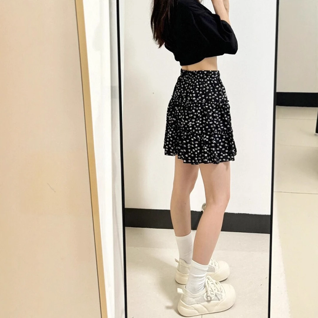 夏日碎花短裙a字裙梨型身材显瘦大码胖mm超漂亮绝美韩式半身裙女