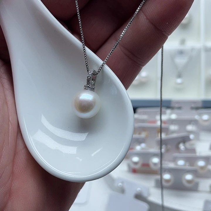 银S925镶嵌淡水珍珠吊坠(不含链)