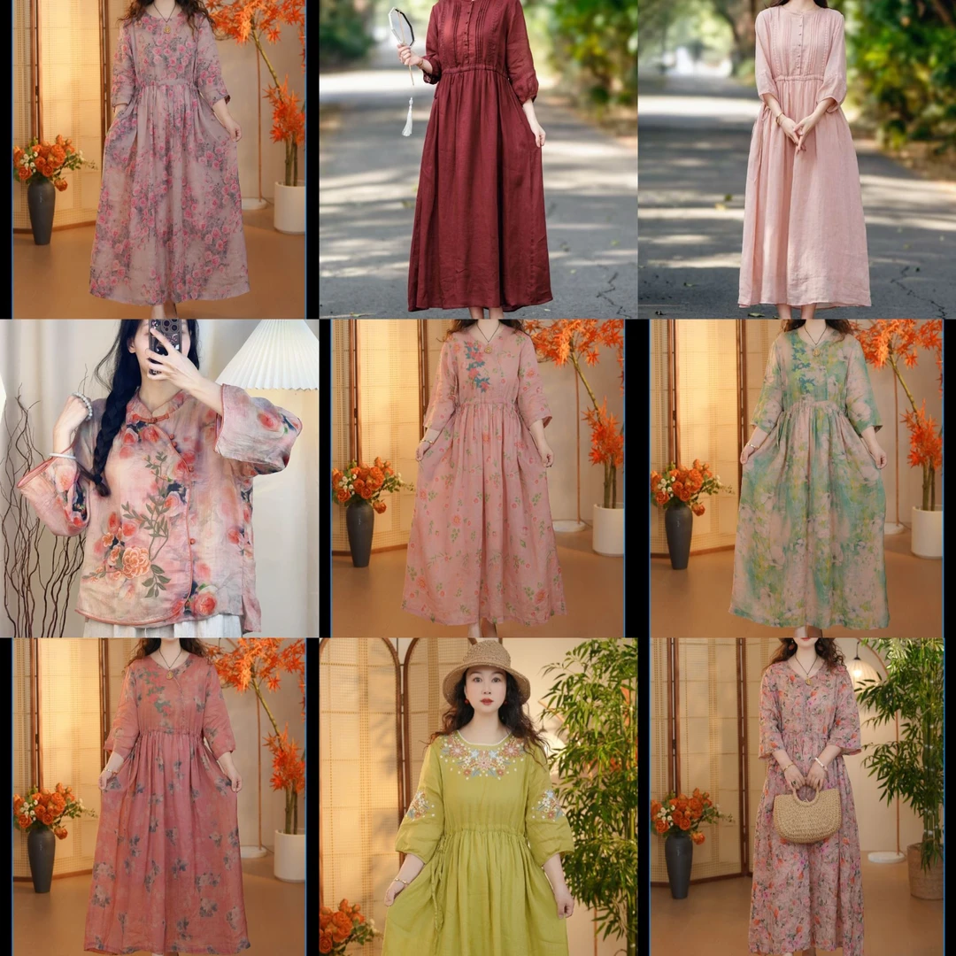 【800-899多款链接】高端精品100%纯苎麻宽松女装连衣裙