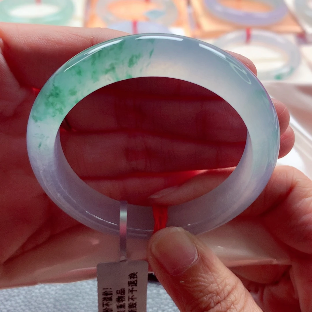 翡翠未镶嵌手镯50炸光冰飘花绝美毕业小手漏价A