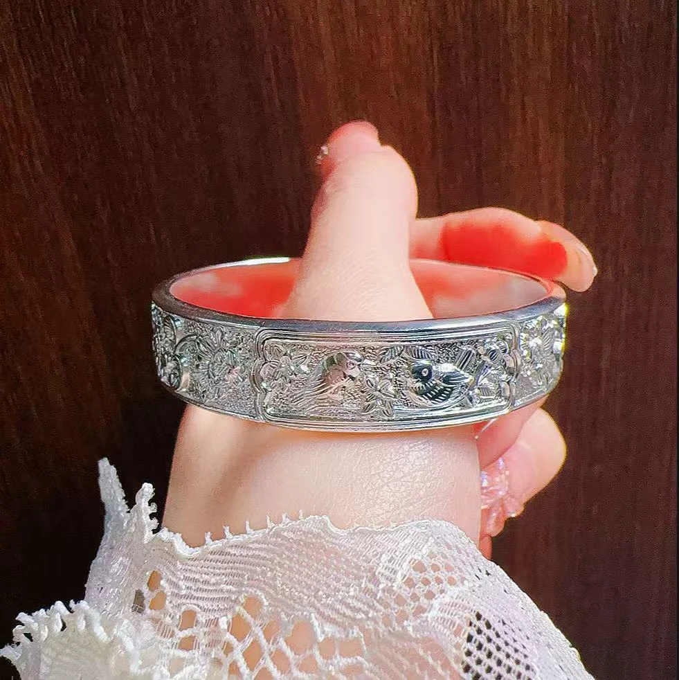 足银手镯 足银999 喜鹊登梅手镯  手工定制不支持退换