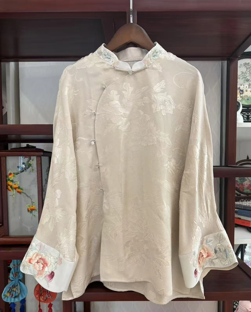 【苏雅绣-花罗】春季上新优雅气质花罗圆领偏襟百搭衬衫夏季内搭
